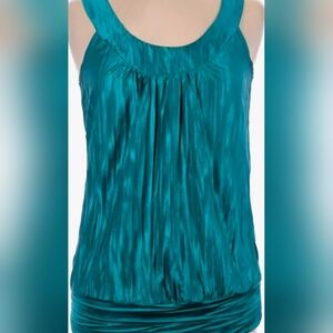 IZ BYER Teal Crinkled Satin Scoop Neck Tank NWOT